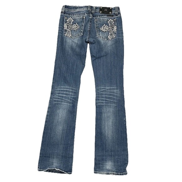 Miss Me Jeans Y2K Boot Cut Distress Ripped Rhinestone Cross Rose 29 Western Glam - Picture 3 of 7
